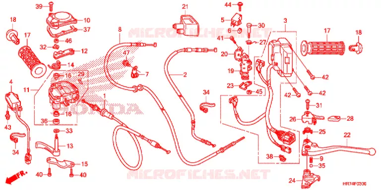 LEVIER DE GUIDON - CABLE - COMMODO Honda ATV 420 FOURTRAX 2018  TRX420FA6J