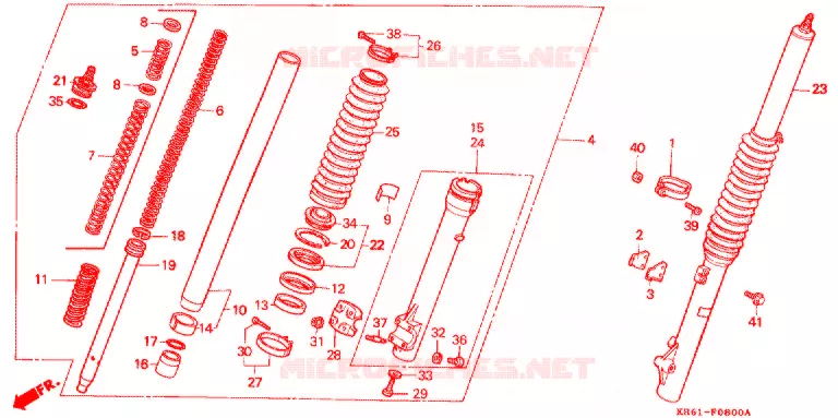 FOURCHE (1) (RF/R2F/RH/R3J/RK/RL/R3L) Honda MOTO 250 XL 1990  XLR250R3L