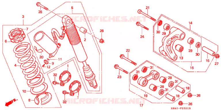 AMORTISSEUR ARRIERE (2) (RM/R3M/RN/R3N/RP/RR/R3R) Honda MOTO 250 XL 1992  XLR250R3N