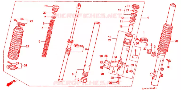 FOURCHE (2) (RM/R3M/RN/R3N/RP/RR/R3R) Honda MOTO 250 XL 1993  XLR250RP