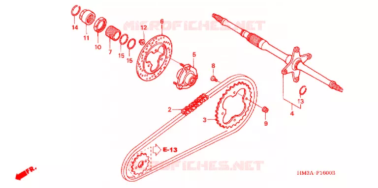 ARBRE DE ROUE ARRIERE - CHAINE SECONDAIRE Honda ATV 300 FOURTRAX 2001  TRX300EX1
