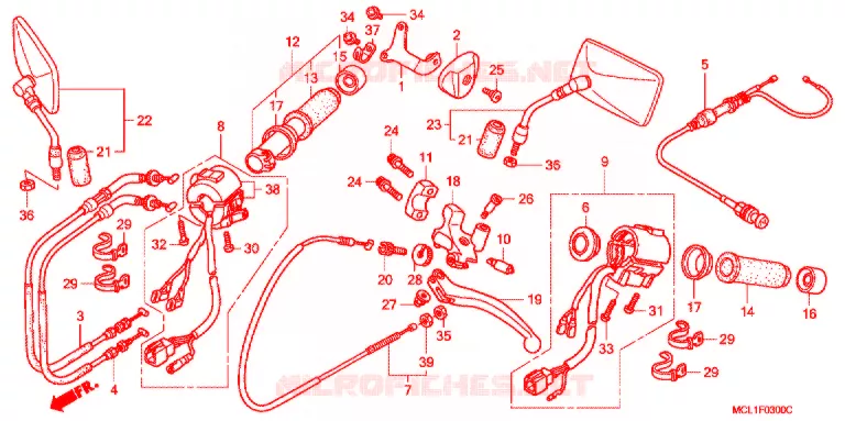 COMMODO - LEVIER - CABLE (DCY-DC6) Honda MOTO 400 SHADOW 2001  NV400DC1