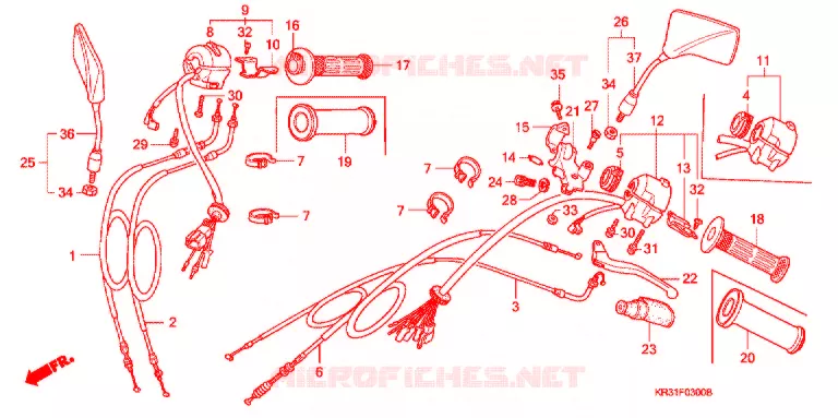 LEVIER DE GUIDON - CABLE - COMMODO (TF/TG/TH/TJ/TL/TN/TP) Honda MOTO 250 REBEL 1987  CA250TH