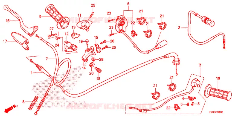 LEVIER DE GUIDON - CABLE - COMMODO (CRF110FD/E/H/J) Honda MOTO 110 CRF 2018  CRF110FJ