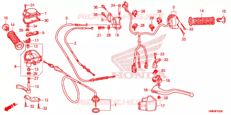 LEVIER DE GUIDON - CABLE - COMMODO Honda ATV 250 FOURTRAX 2021  TRX250X1M