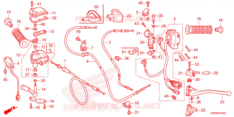 LEVIER DE GUIDON - CABLE - COMMODO Honda ATV 420 FOURTRAX 2021  TRX420FM1M