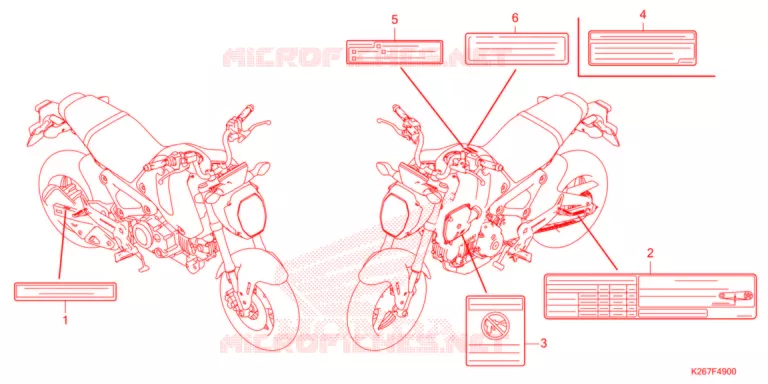 ETIQUETTE DE PRECAUTIONS (CA,LO,2KO,KO) Honda MOTO 125 MSX 2021  MSX125M