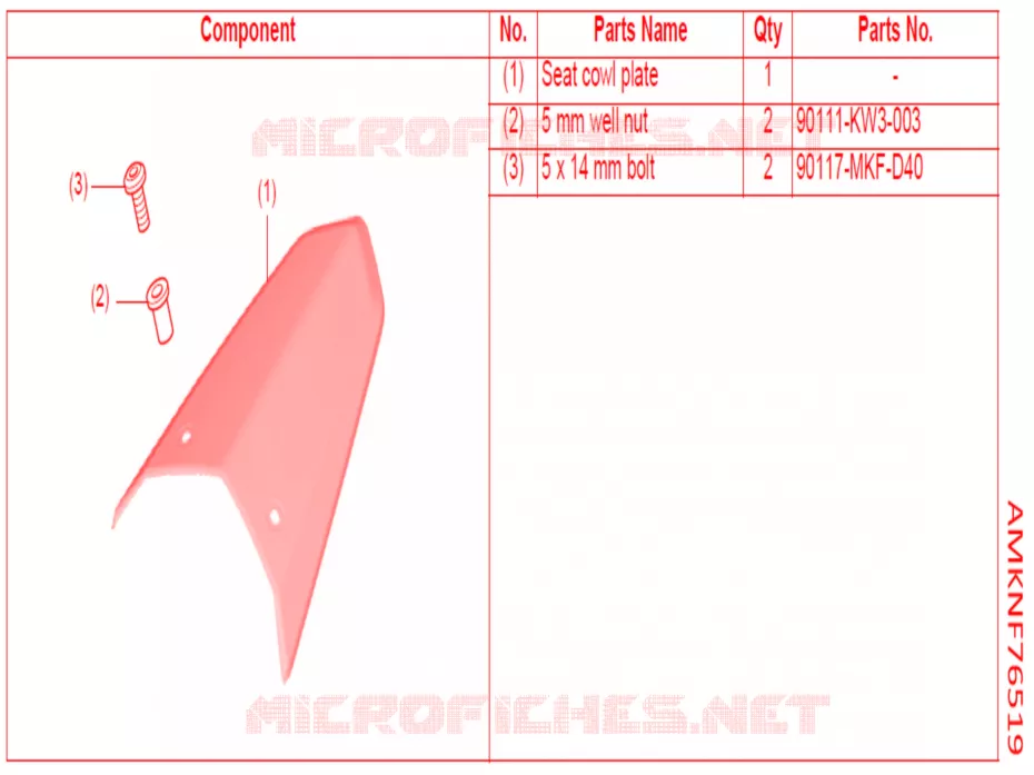 KIT,SEAT COWL PLATE Honda MOTO 650 CB 2021  CB650RAM