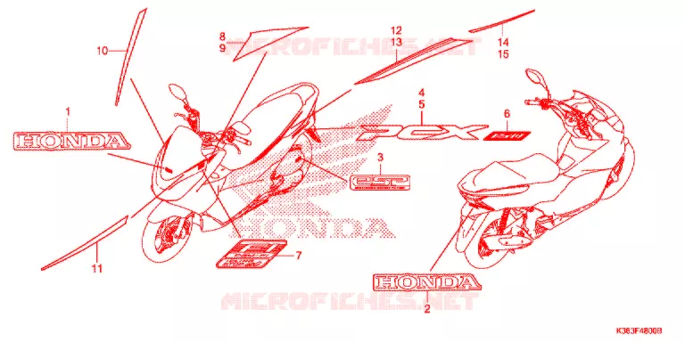 AUTOCOLLANTS Honda SCOOTER 150 PCX 2016  WW150H
