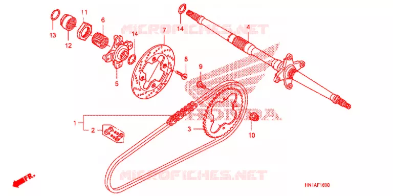 ARBRE DE ROUE ARRIERE - CHAINE SECONDAIRE Honda ATV 400 FOURTRAX 2007  TRX400EX7