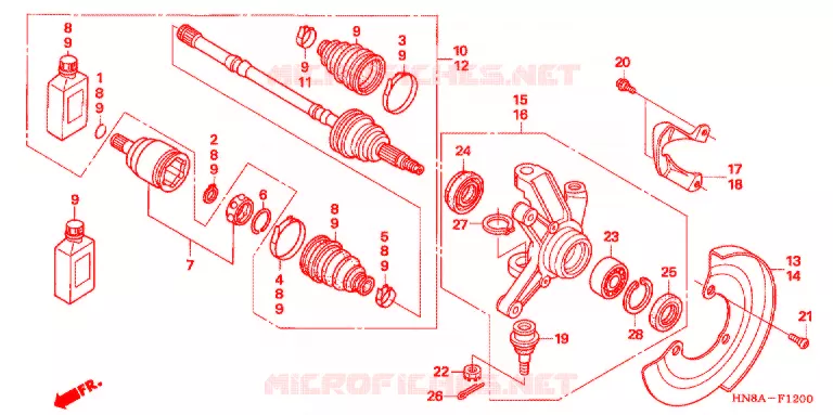 ARBRE DE ROUE AVANT Honda ATV 680 FOURTRAX 2008  TRX680FGA8