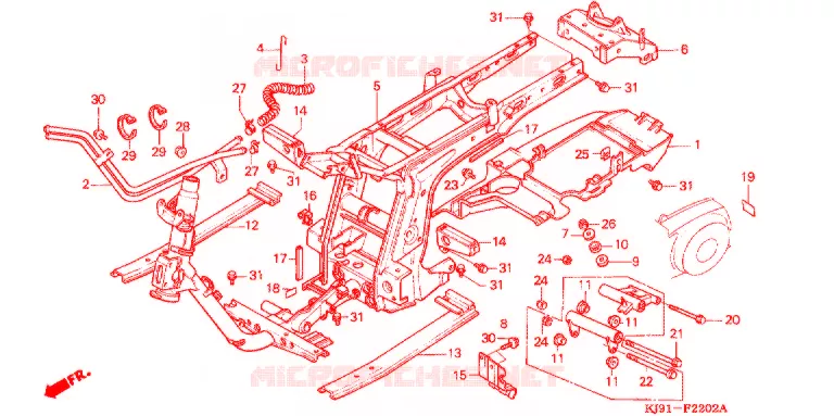 CARROSSERIE DE CHASSIS (CH125H/N/P/R) Honda SCOOTER 125 SPACY 1990  CH125H