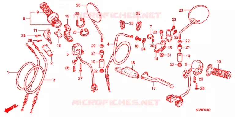 LEVIER DE GUIDON - CABLE - COMMODO Honda MOTO 250 XR 2006  XR2506