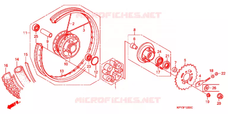 ROUE ARRIERE (RAYON) (TAMBOUR) Honda MOTO 110 XRM 2004  CFT110M3
