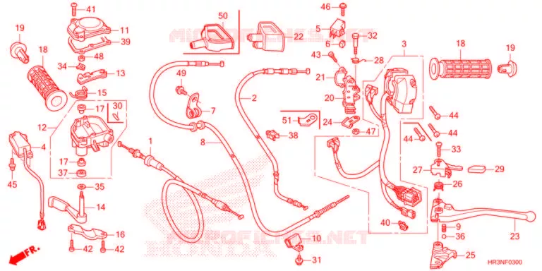 LEVIER DE GUIDON - CABLE - COMMODO Honda ATV 420 FOURTRAX 2022  TRX420TE1N