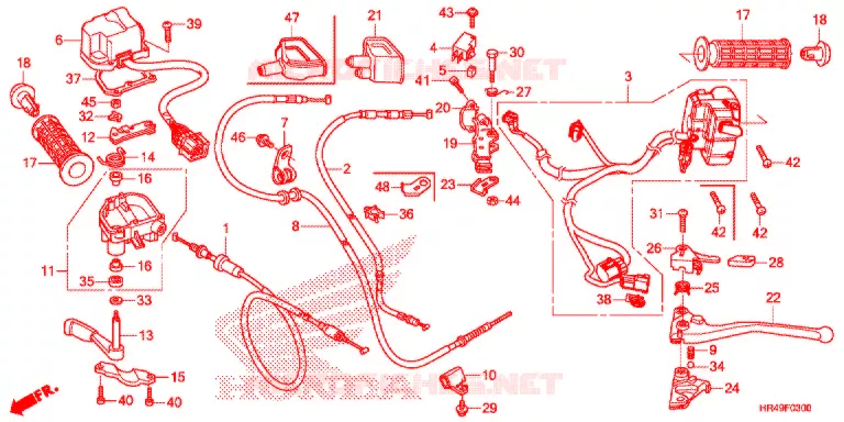 LEVIER DE GUIDON - CABLE - COMMODO Honda ATV 520 FOURTRAX 2021  TRX520FM2M