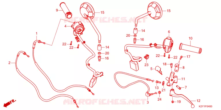 COMMODOS / POIGNEES / CABLES / MIROIR Honda MOTO 250 REBEL 2024  CMX250AP