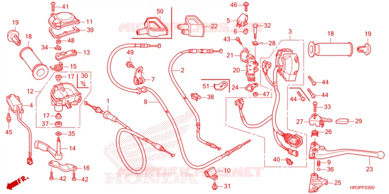 LEVIER DE GUIDON - CABLE - COMMODO Honda ATV 420 FOURTRAX 2023  TRX420FA2P