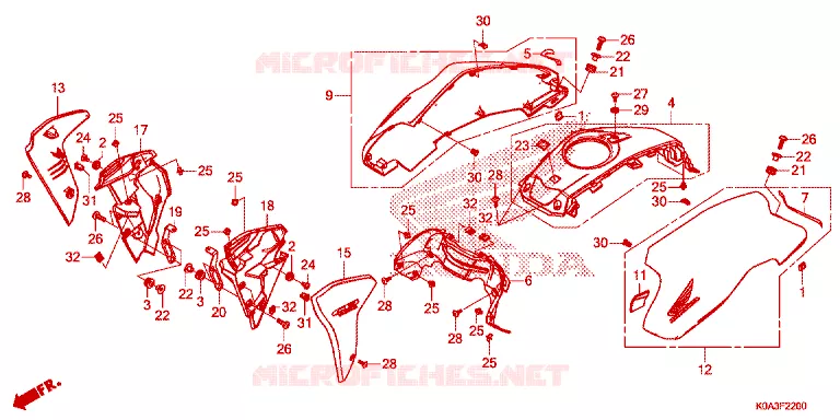 OUIES DE RADIATEUR - CAPOT DE RESERVOIR Honda MOTO 300 CB 2021  CBF300NAM