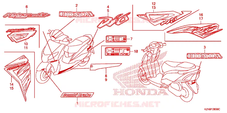 AUTOCOLLANTS Honda SCOOTER 110 DIO 2016  SCV110FBC