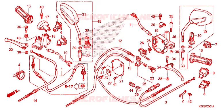 LEVIER DE GUIDON - CABLE - COMMODO Honda SCOOTER 110 DIO 2014  SCV110FD