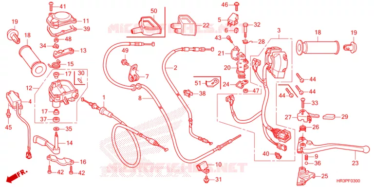 LEVIER DE GUIDON - CABLE - COMMODO Honda ATV 420 FOURTRAX 2023  TRX420FM1P