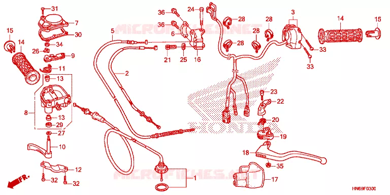 LEVIER DE GUIDON - CABLE - COMMODO Honda ATV 250 FOURTRAX 2023  TRX250X1P
