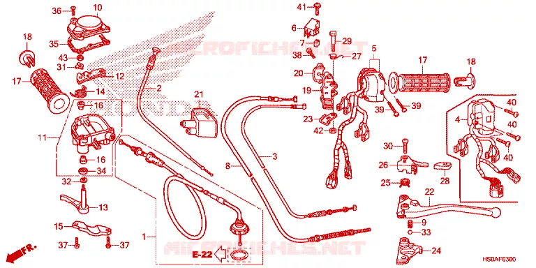 LEVIER DE GUIDON - CABLE - COMMODO Honda ATV 250 FOURTRAX 2023  TRX250TE1P