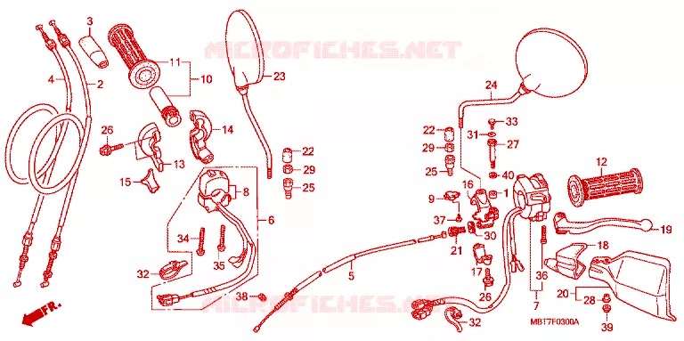 LEVIER DE GUIDON - CABLE - COMMODO Honda MOTO 1000 VARADERO 2010  XL1000VAA