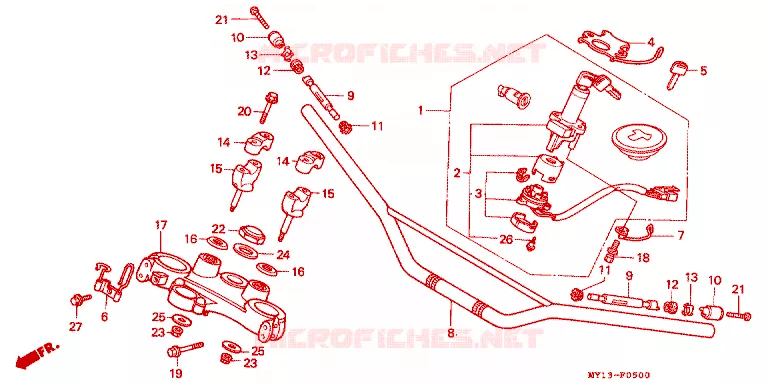 GUIDON - TE DE FOURCHE Honda MOTO 750 AFRICA-TWIN 2000  XRV750Y