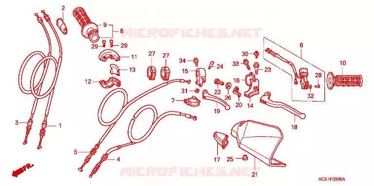 LEVIER DE GUIDON - CABLE - COMMODO Honda MOTO 250 XR 1997  XR250RT
