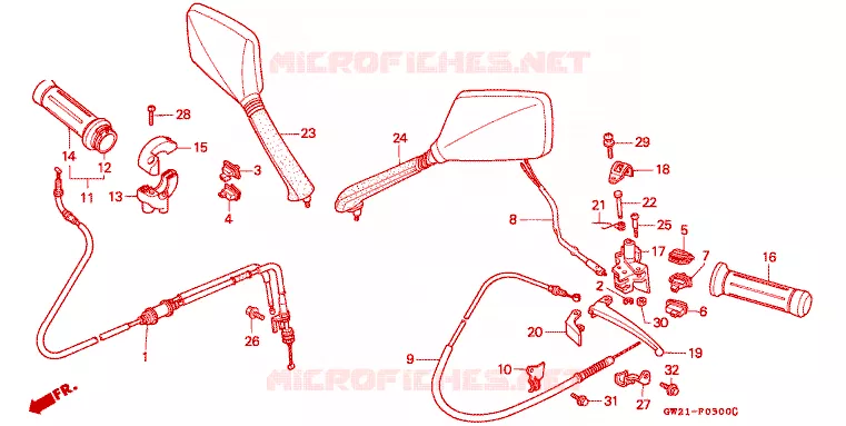 LEVIER DE GUIDON - CABLE - COMMODO Honda SCOOTER 50 LEAD 1992  NH50MN