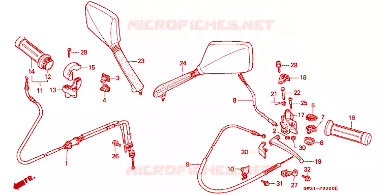 LEVIER DE GUIDON - CABLE - COMMODO Honda SCOOTER 50 LEAD 1993  NH50MP