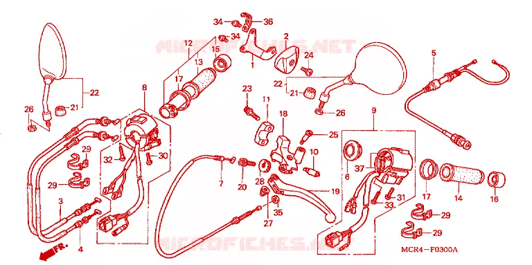 COMMODO - LEVIER - CABLE Honda MOTO 750 SHADOW 2005  VT750DCB5_A