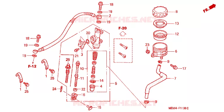 MAITRE-CYLINDRE DE FREIN ARRIERE Honda MOTO 600 CBR 2000  CBR600F4Y