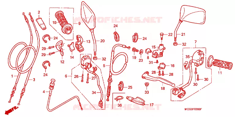 LEVIER DE GUIDON - CABLE - COMMODO Honda MOTO 400 NX 2007  NX4007