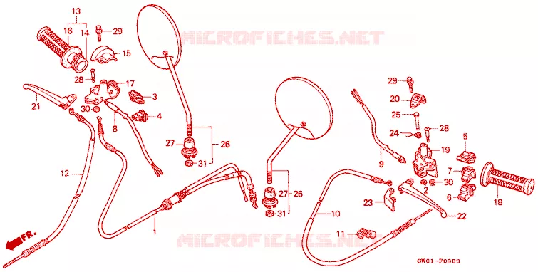 LEVIER DE GUIDON - CABLE - COMMODO Honda SCOOTER 50 DIO 1988  SK50MJ