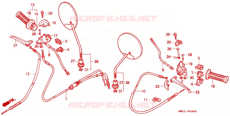 LEVIER DE GUIDON - CABLE - COMMODO Honda SCOOTER 50 DIO 1990  SK50ML_SP