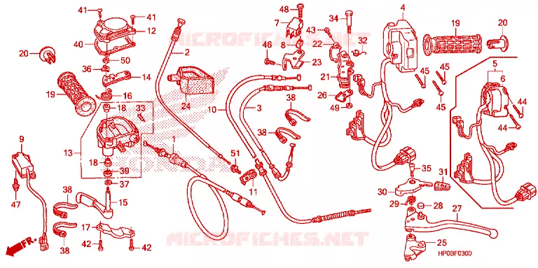 LEVIER DE GUIDON - CABLE - COMMODO Honda ATV 500 FOURTRAX 2011  TRX500FEB