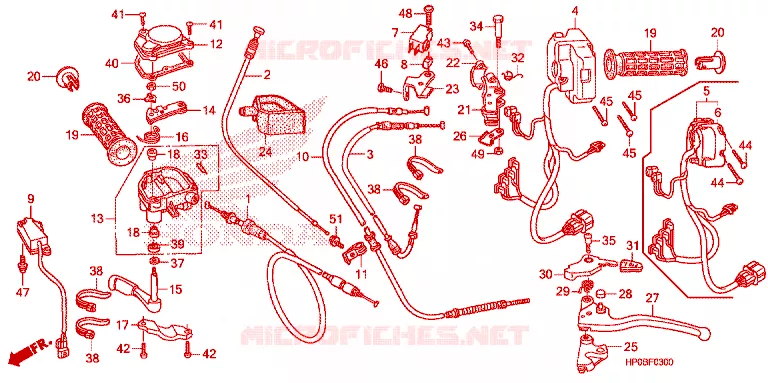 LEVIER DE GUIDON - CABLE - COMMODO Honda ATV 500 FOURTRAX 2011  TRX500FMB