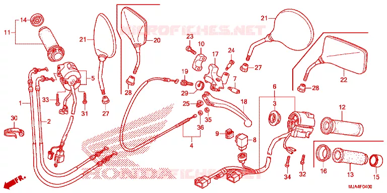 LEVIER DE GUIDON - CABLE - COMMODO Honda MOTO 750 SHADOW 2012  VT750C2BC-A