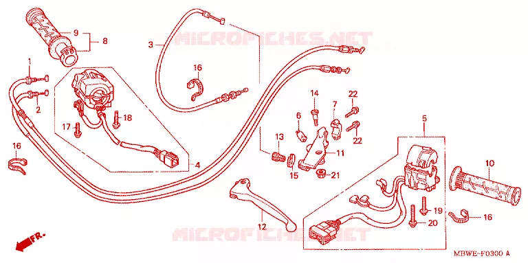 LEVIER DE GUIDON - CABLE - COMMODO Honda MOTO 600 CBR 2002  CBR600F42