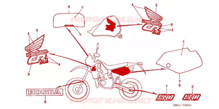 AUTOCOLLANTS Honda MOTO 80 CRM 1990  CRM80L