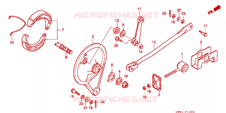 FLASQUE - MACHOIRES DE FREIN ARRIERE Honda MOTO 80 CRM 1990  CRM80L
