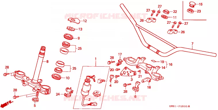 GUIDON - TE DE FOURCHE SUPERIEUR Honda MOTO 80 CRM 1990  CRM80L