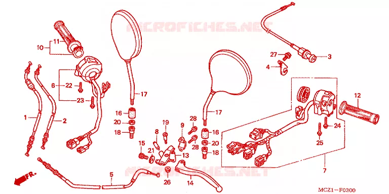 LEVIER DE GUIDON - CABLE - COMMODO Honda MOTO 900 HORNET 2002  CB900F1