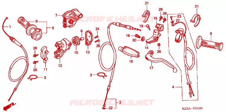 LEVIER DE GUIDON - CABLE - COMMODO Honda MOTO 125 CR 2003  CR125R3
