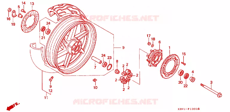 ROUE ARRIERE Honda MOTO 250 VT 1992  VT250FN