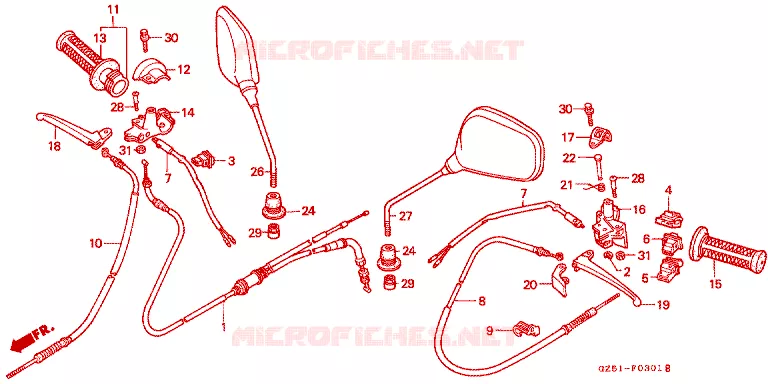 COMMODO - LEVIER - CABLE Honda SCOOTER 50 TACT 1994  SZ50R_III
