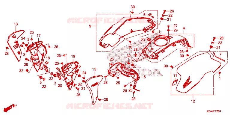 OUIES DE RADIATEUR - CAPOT DE RESERVOIR Honda MOTO 300 CB 2023  CBF300NAP